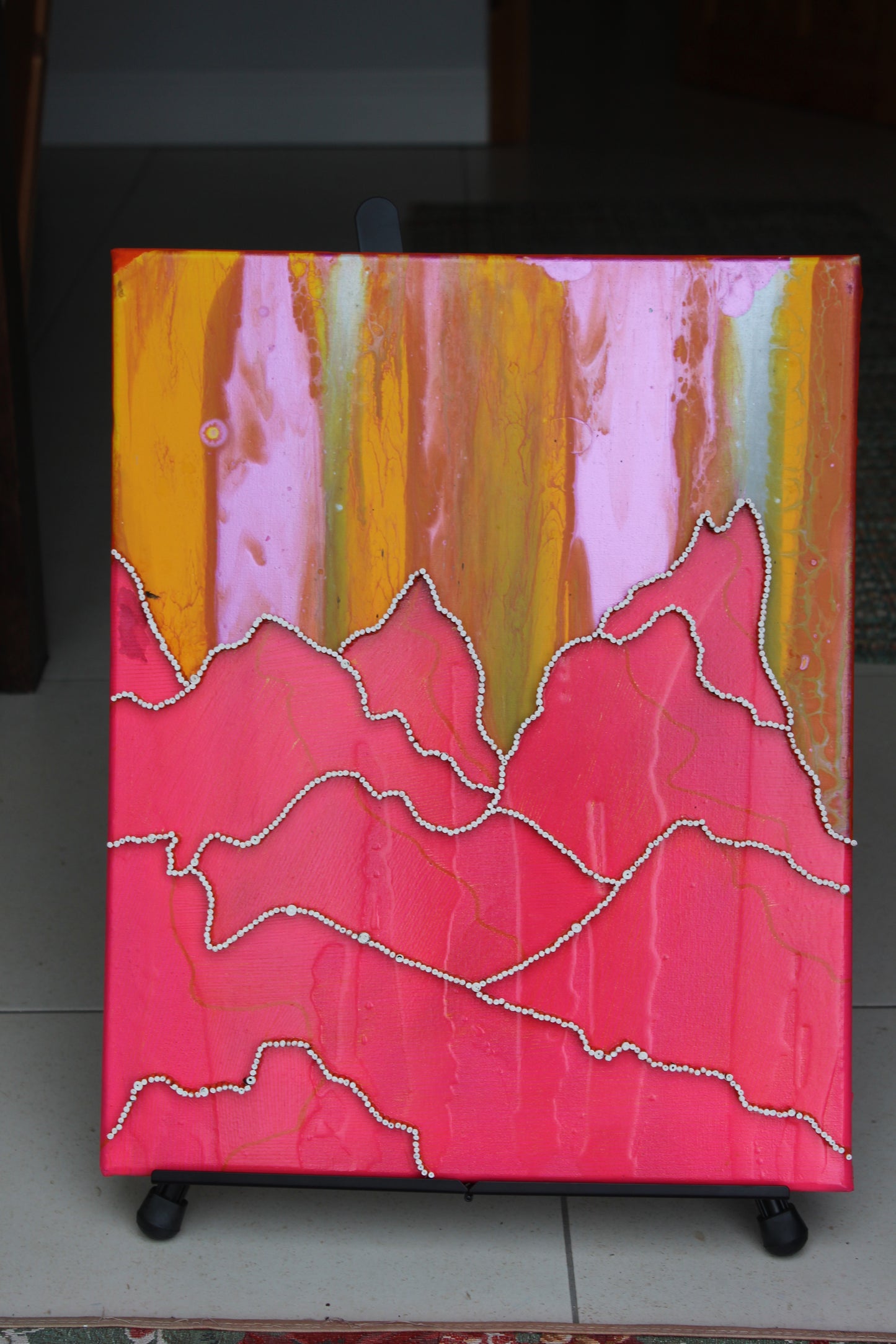 "Pink Mountains" -40.64cm(L)x50.8cm(H) Unframed Wall hanging Décor with quilling for Serene 3D Mountain Shapes