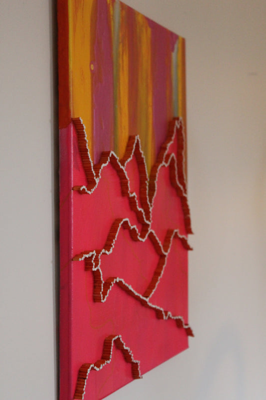 "Pink Mountains" -40.64cm(L)x50.8cm(H) Unframed Wall hanging Décor with quilling for Serene 3D Mountain Shapes