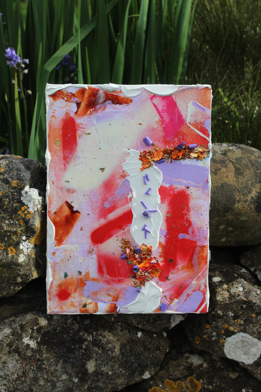 "Celebration" -21.59cm(L)x30.48cm(H) Unframed Wall Hanging Mixed Media with Vibrant Red